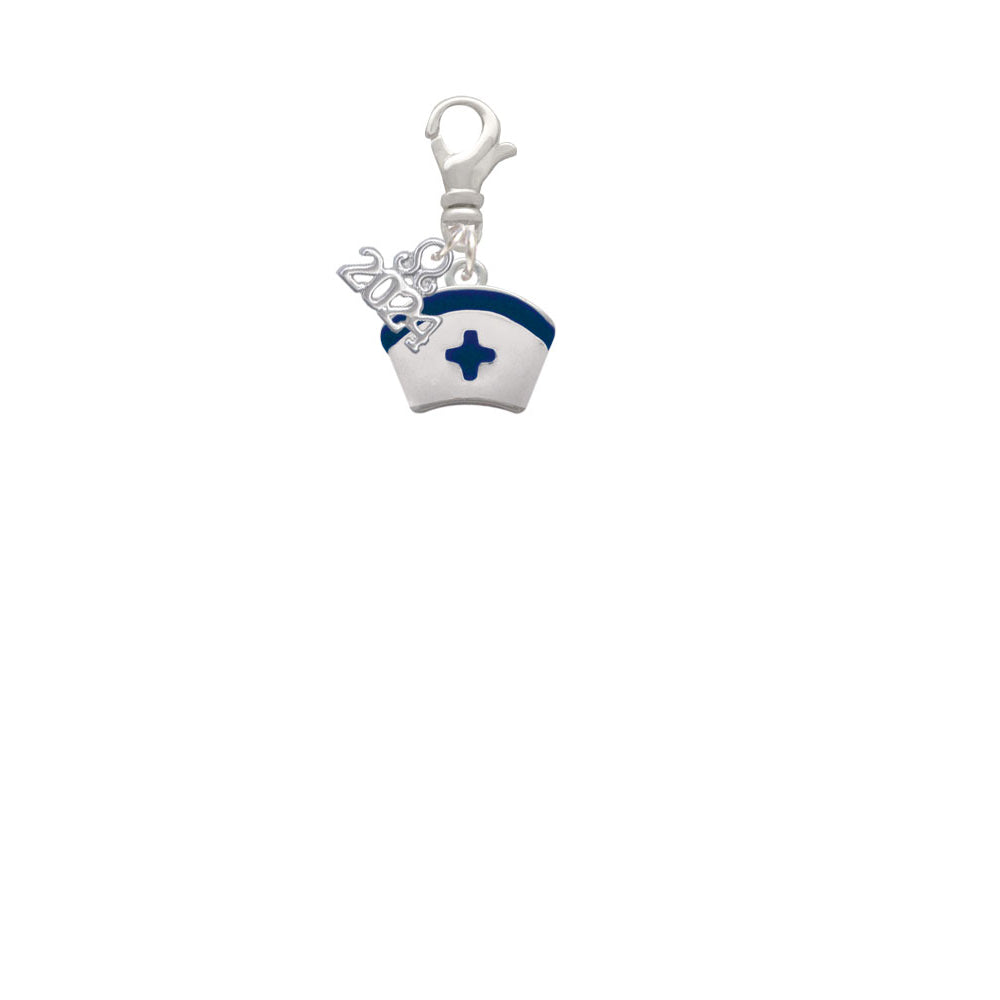 Delight Jewelry Silvertone Nurse Hat with Blue Cross Clip on Charm with Year 2024 Image 2