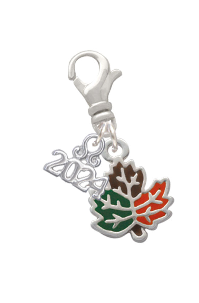 Delight Jewelry Silvertone Small Enamel Fall Leaf Clip on Charm with Year 2024 Image 1
