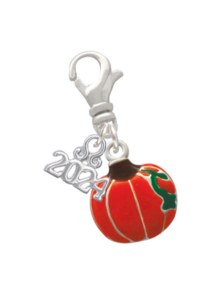 Delight Jewelry Silvertone Small Pumpkin With Lines Clip on Charm with Year 2024 Image 1