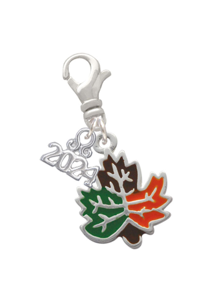 Delight Jewelry Silvertone Large Enamel Fall Leaf Clip on Charm with Year 2024 Image 1