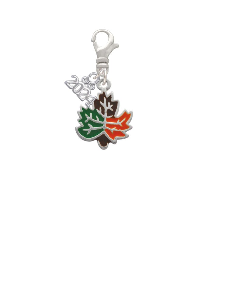 Delight Jewelry Silvertone Large Enamel Fall Leaf Clip on Charm with Year 2024 Image 2