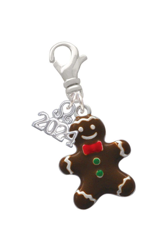 Delight Jewelry Enamel Gingerbread Boy Clip on Charm with Year 2024 Image 1