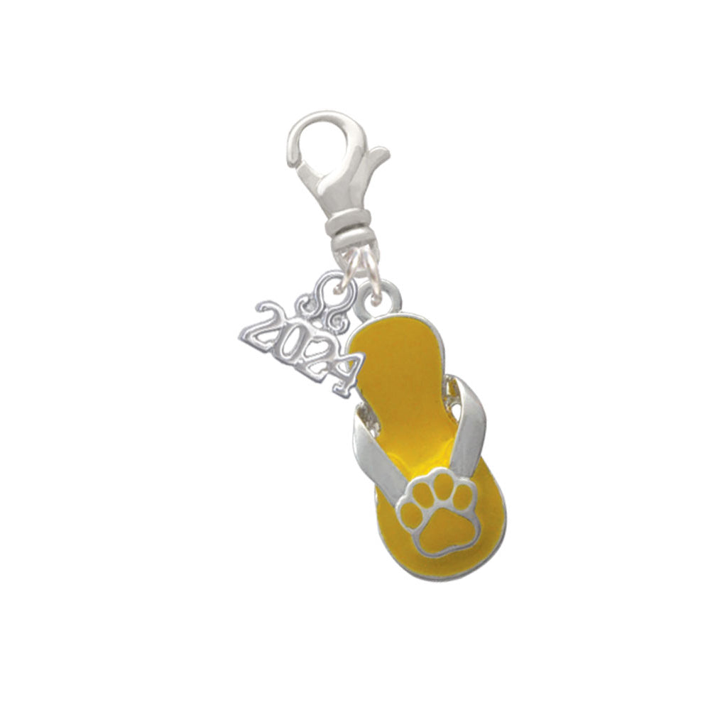 Delight Jewelry Silvertone Yellow Paw Flip Flop Clip on Charm with Year 2024 Image 1