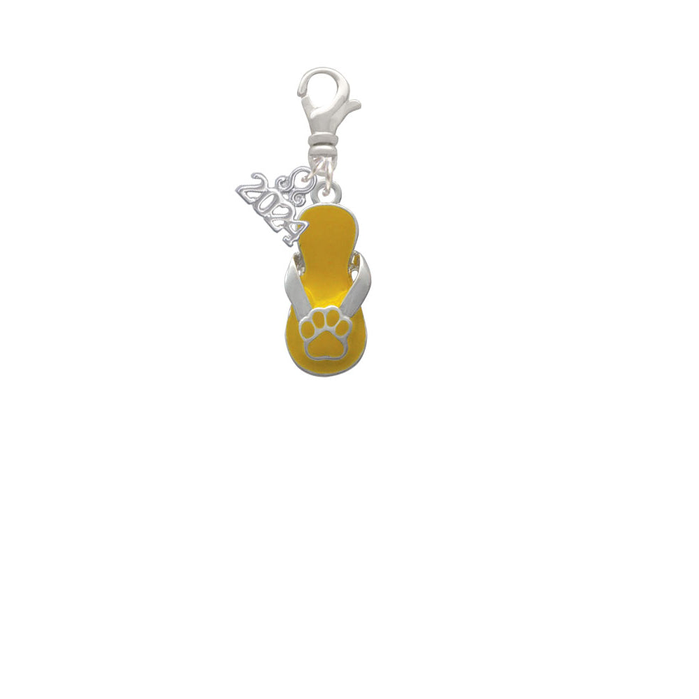 Delight Jewelry Silvertone Yellow Paw Flip Flop Clip on Charm with Year 2024 Image 2