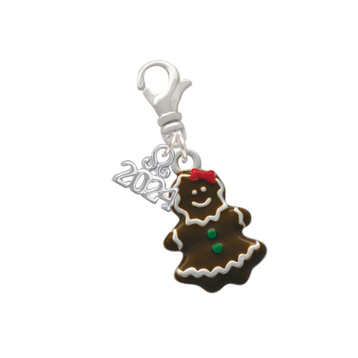 Delight Jewelry Enamel Gingerbread Girl Clip on Charm with Year 2024 Image 1