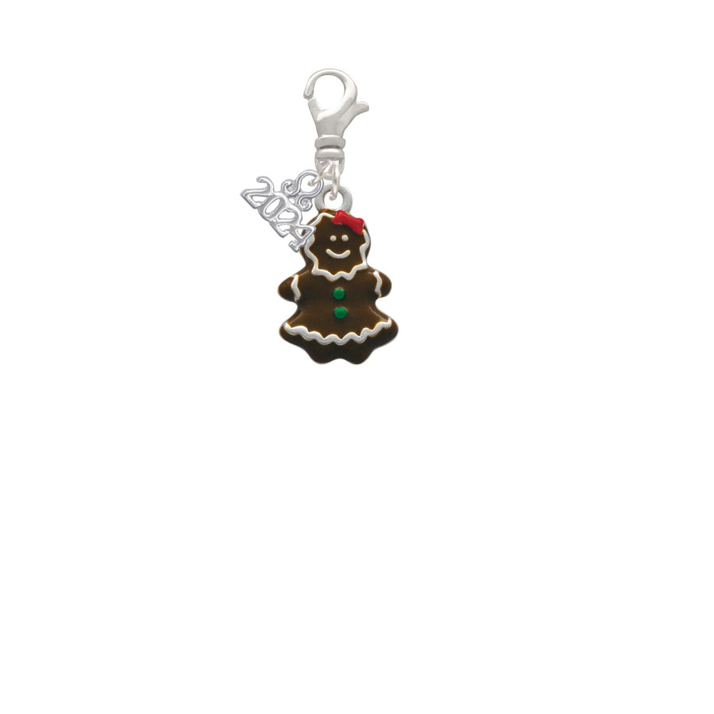 Delight Jewelry Enamel Gingerbread Girl Clip on Charm with Year 2024 Image 2