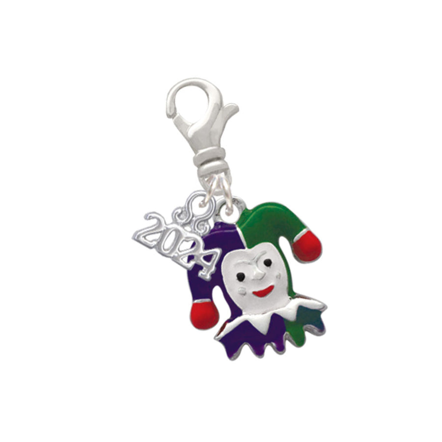 Delight Jewelry Silvertone Mardi Gras Jester Clip on Charm with Year 2024 Image 1