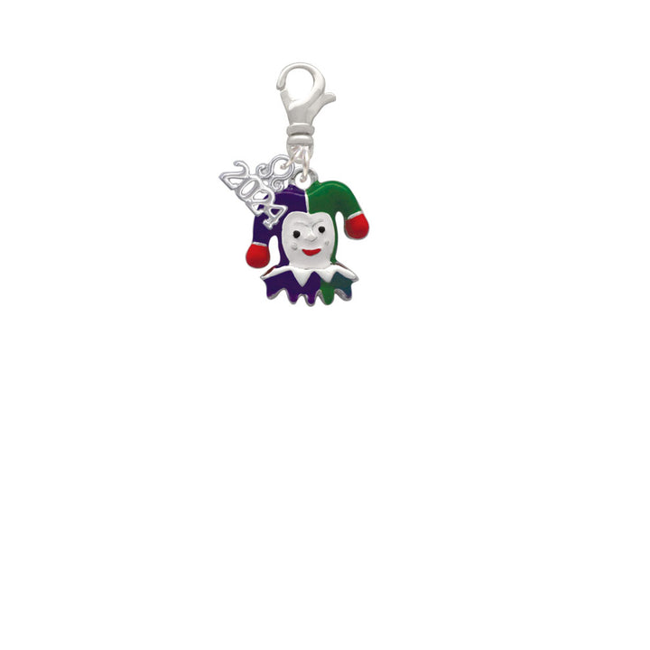 Delight Jewelry Silvertone Mardi Gras Jester Clip on Charm with Year 2024 Image 2