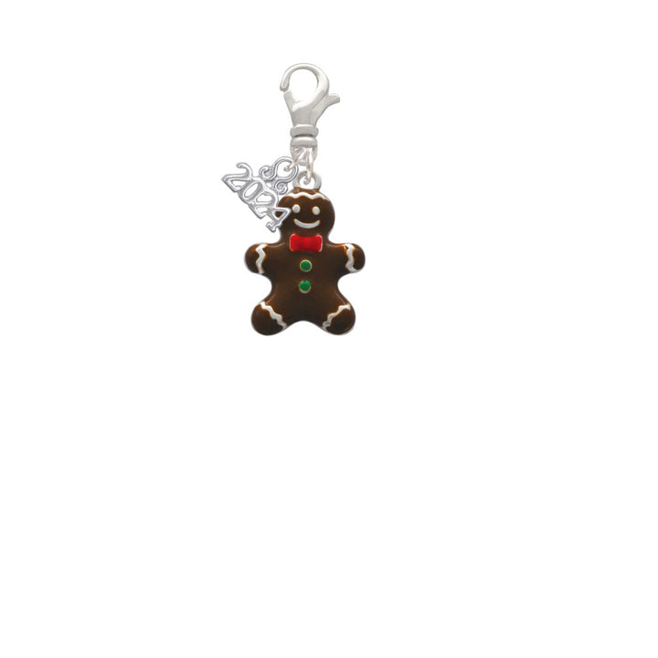 Delight Jewelry Enamel Gingerbread Boy Clip on Charm with Year 2024 Image 2