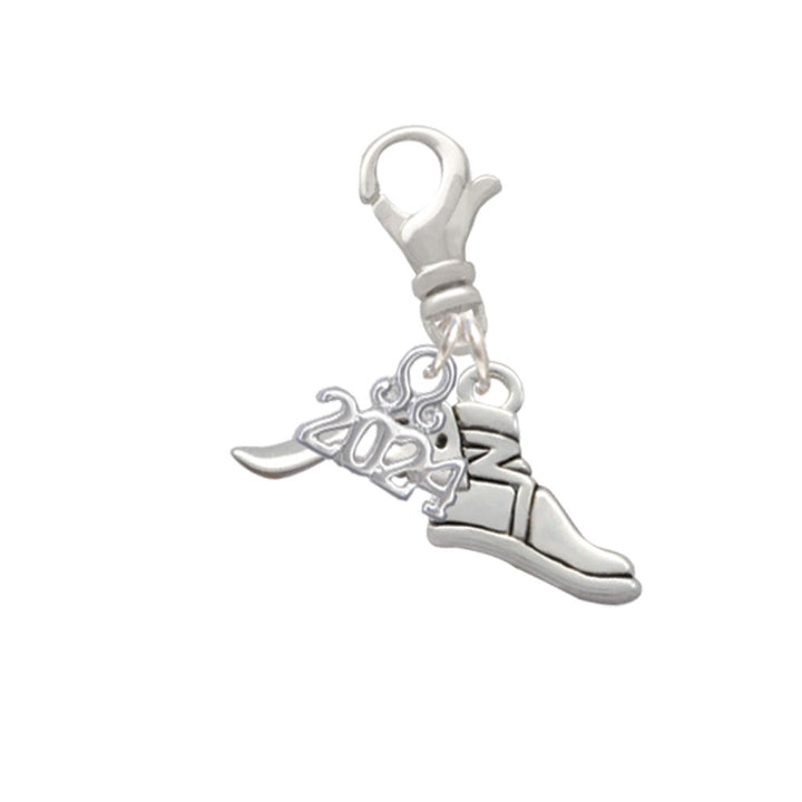 Delight Jewelry Silvertone Winged Shoe - Mascot Clip on Charm with Year 2024 Image 1