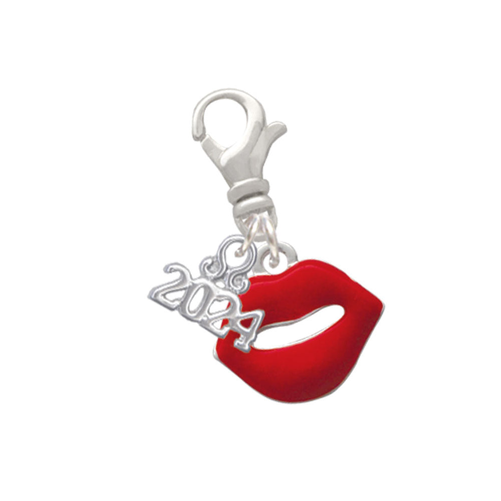 Delight Jewelry Silvertone Red Lips Clip on Charm with Year 2024 Image 1