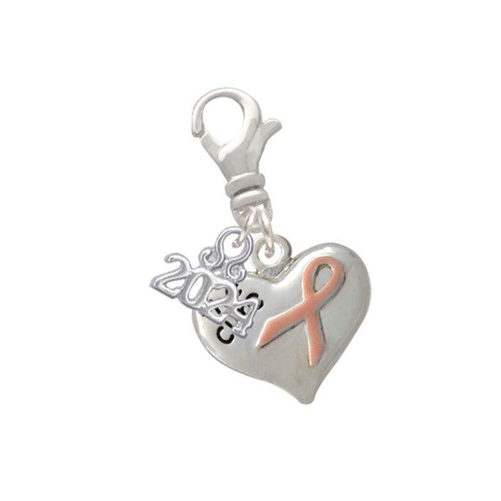 Delight Jewelry Silvertone Small Heart with Pink Ribbon The Cure Clip on Charm with Year 2024 Image 1