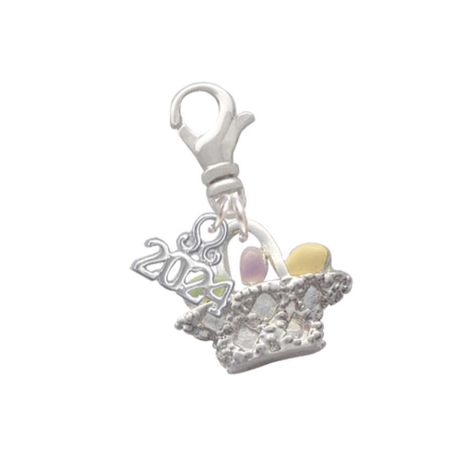 Delight Jewelry Silvertone Easter Egg Basket Clip on Charm with Year 2024 Image 1
