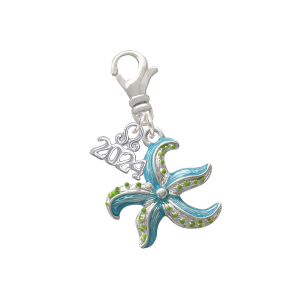 Delight Jewelry Silvertone Hot Blue Starfish - Clip on Charm with Year 2024 Image 1