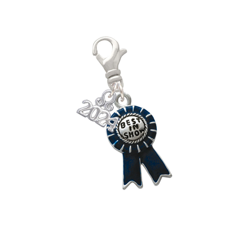 Delight Jewelry Silvertone Best in Show Blue Ribbon Clip on Charm with Year 2024 Image 1