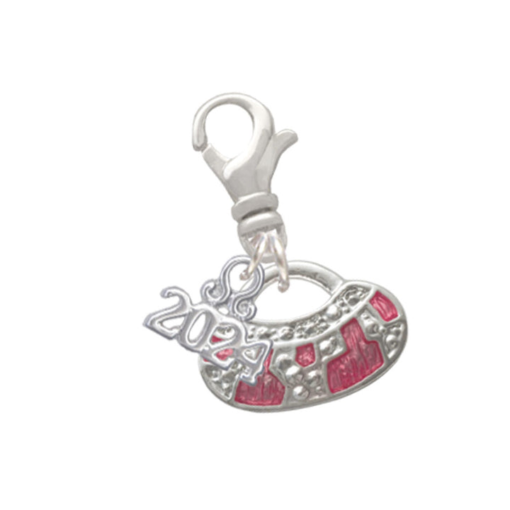 Delight Jewelry Silvertone Hot Pink Retro Purse Clip on Charm with Year 2024 Image 1