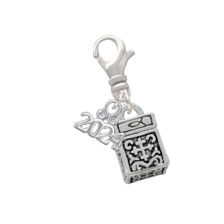 Delight Jewelry Silvertone Prayer Box Clip on Charm with Year 2024 Image 1
