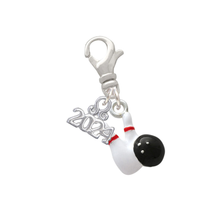 Delight Jewelry Silvertone Bowling Pins with Bowling Ball Clip on Charm with Year 2024 Image 1