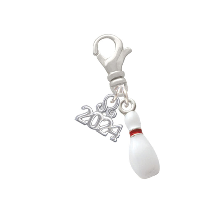 Delight Jewelry Silvertone Bowling Pin Clip on Charm with Year 2024 Image 1