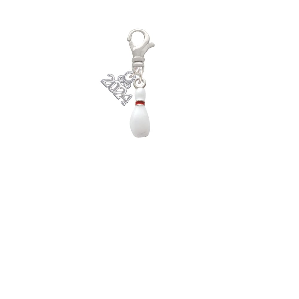 Delight Jewelry Silvertone Bowling Pin Clip on Charm with Year 2024 Image 2