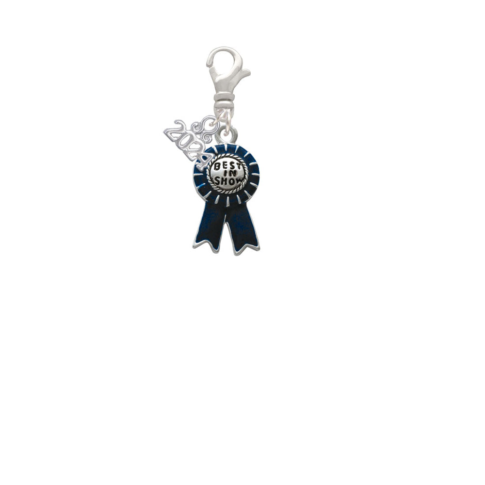 Delight Jewelry Silvertone Best in Show Blue Ribbon Clip on Charm with Year 2024 Image 2