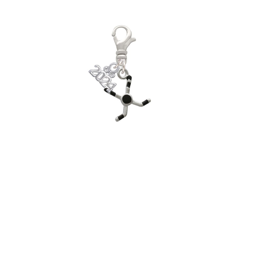 Delight Jewelry Silvertone Hockey Sticks with Puck Clip on Charm with Year 2024 Image 2
