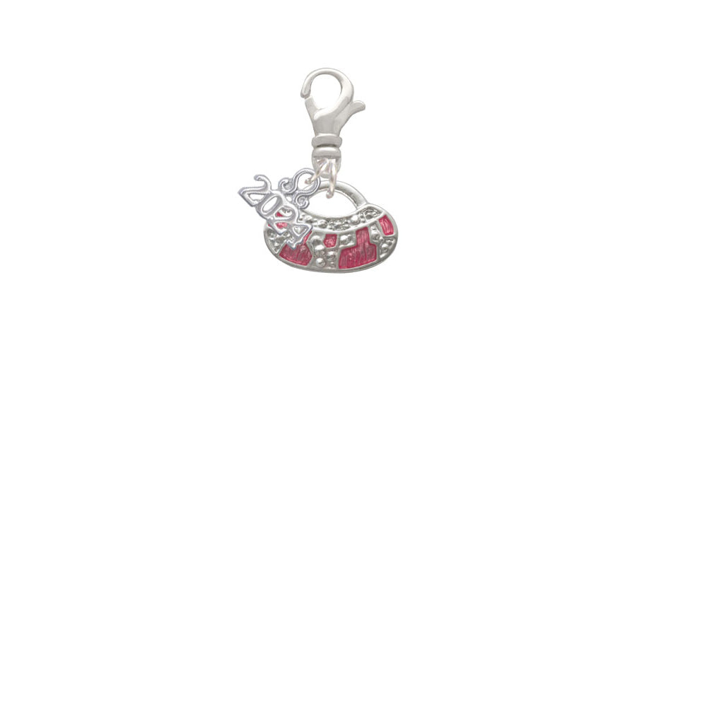Delight Jewelry Silvertone Hot Pink Retro Purse Clip on Charm with Year 2024 Image 2