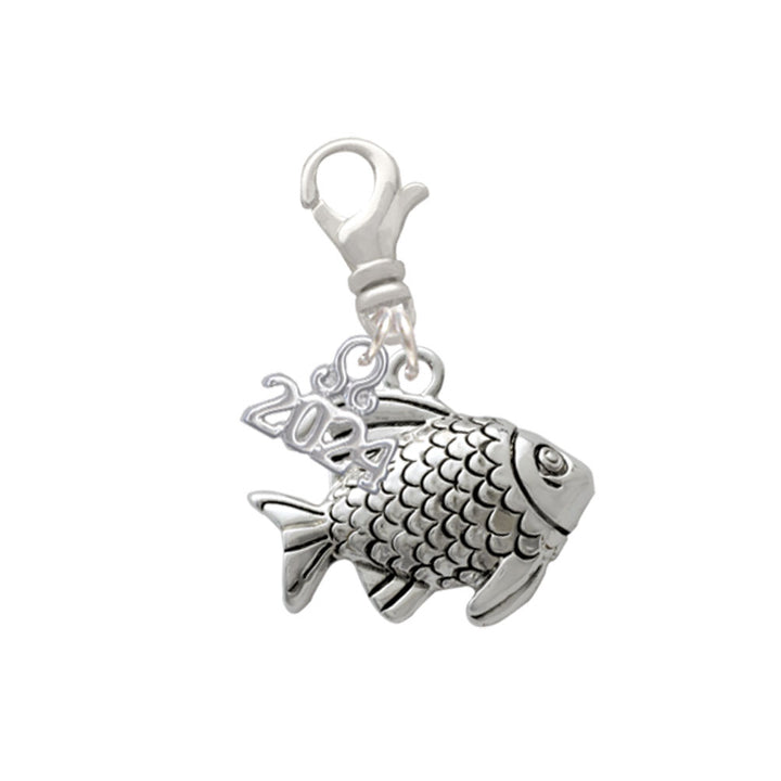 Delight Jewelry Silvertone Antiqued Fish Clip on Charm with Year 2024 Image 1