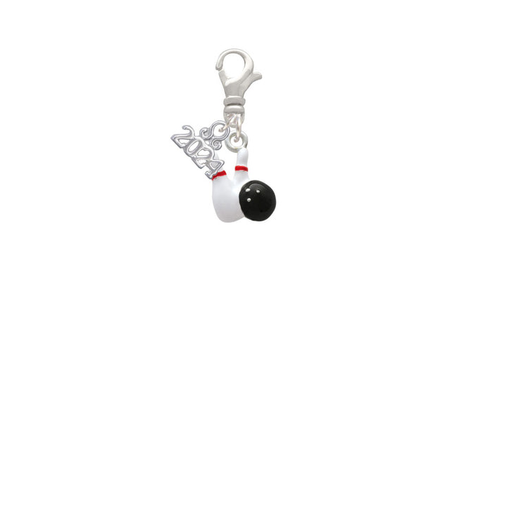 Delight Jewelry Silvertone Bowling Pins with Bowling Ball Clip on Charm with Year 2024 Image 2