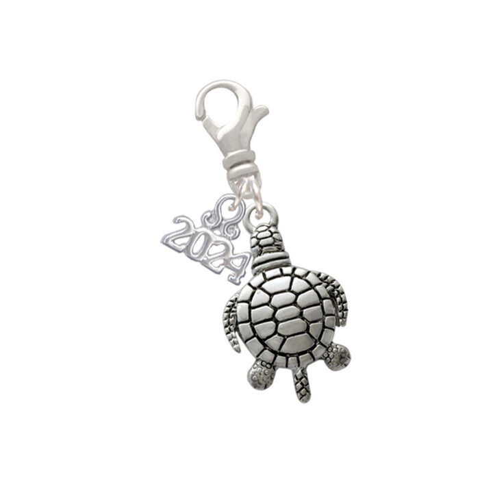 Delight Jewelry Silvertone Antiqued Sea Turtle Clip on Charm with Year 2024 Image 1