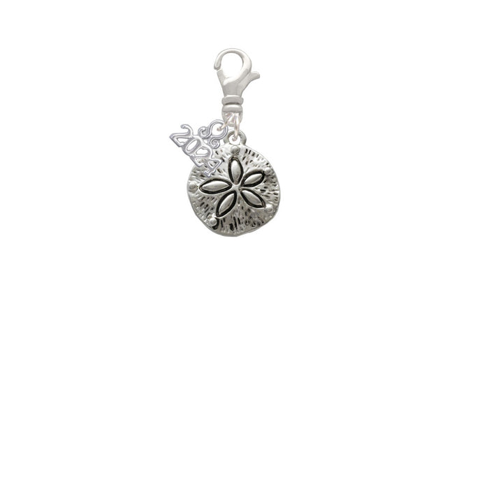 Delight Jewelry Silvertone Antiqued Sand Dollar Clip on Charm with Year 2024 Image 2
