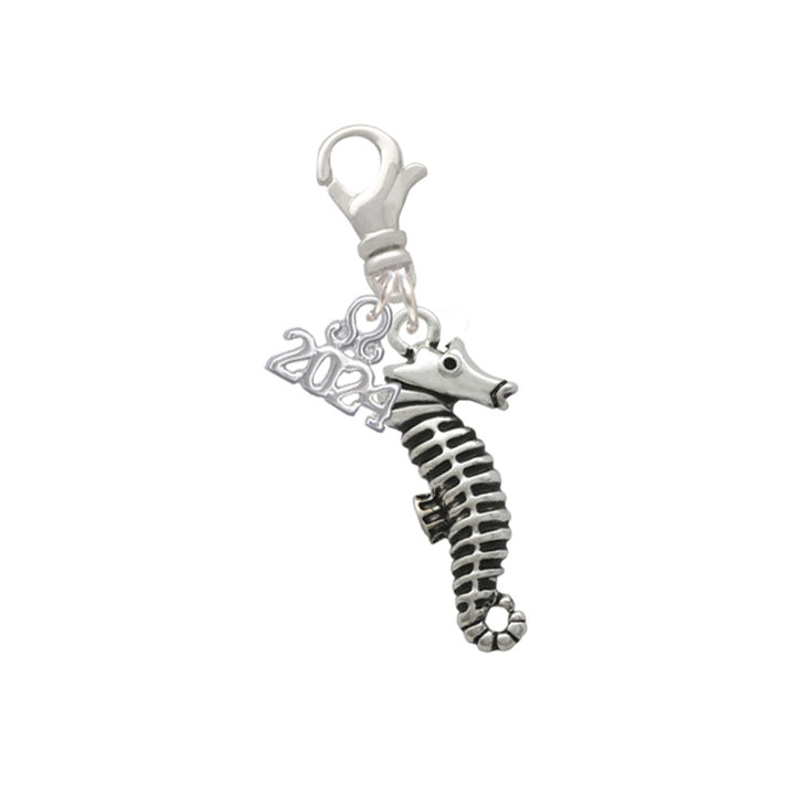 Delight Jewelry Silvertone Antiqued Seahorse Clip on Charm with Year 2024 Image 1