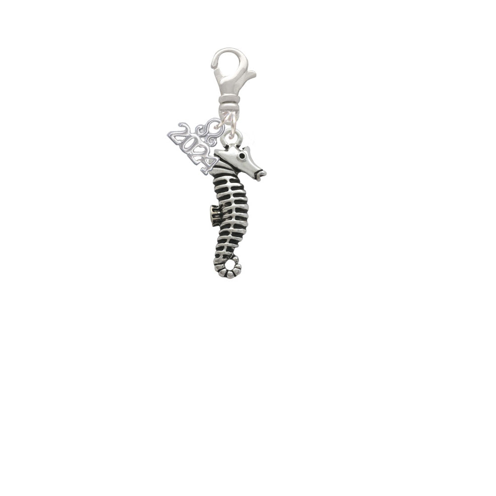 Delight Jewelry Silvertone Antiqued Seahorse Clip on Charm with Year 2024 Image 2
