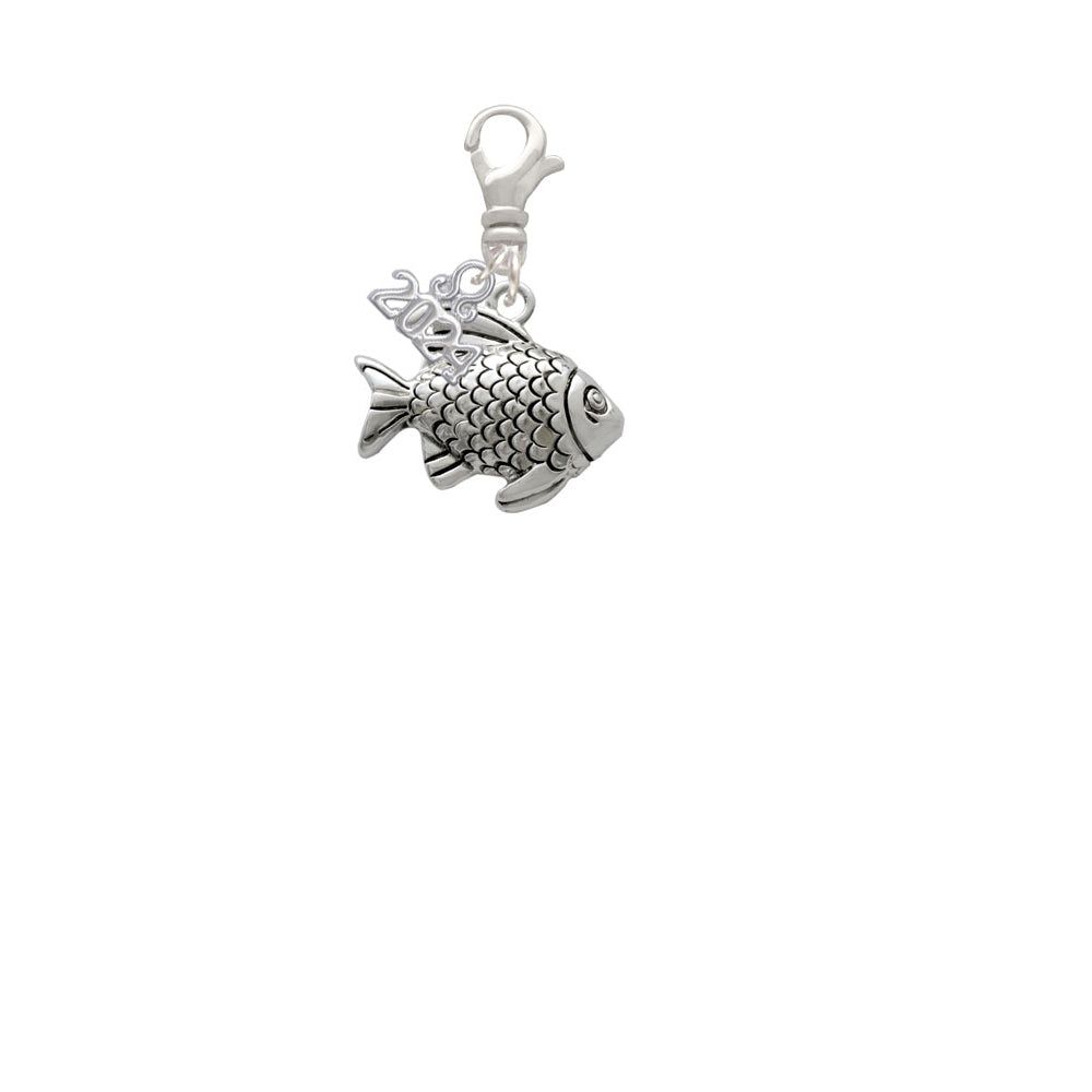 Delight Jewelry Silvertone Antiqued Fish Clip on Charm with Year 2024 Image 2