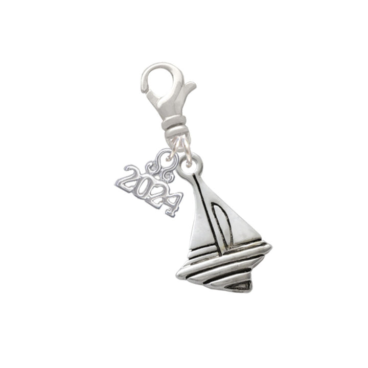 Delight Jewelry Silvertone Sailboat Clip on Charm with Year 2024 Image 1
