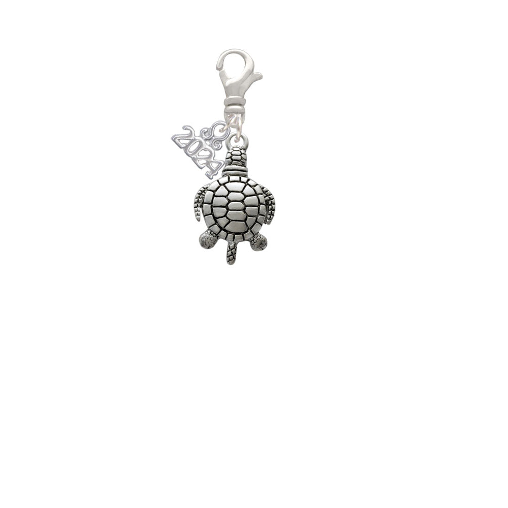 Delight Jewelry Silvertone Antiqued Sea Turtle Clip on Charm with Year 2024 Image 2