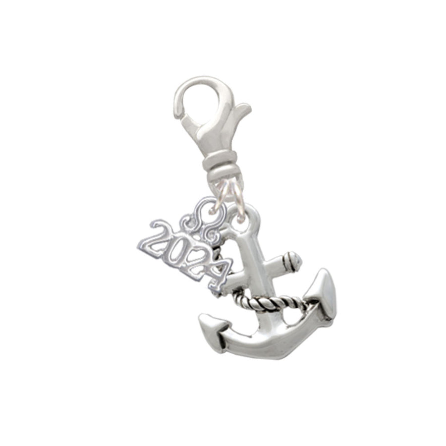 Delight Jewelry Silvertone Antiqued Anchor Clip on Charm with Year 2024 Image 1