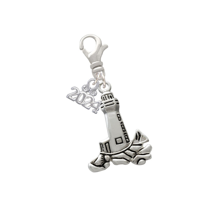Delight Jewelry Silvertone Antiqued Lighthouse Clip on Charm with Year 2024 Image 1