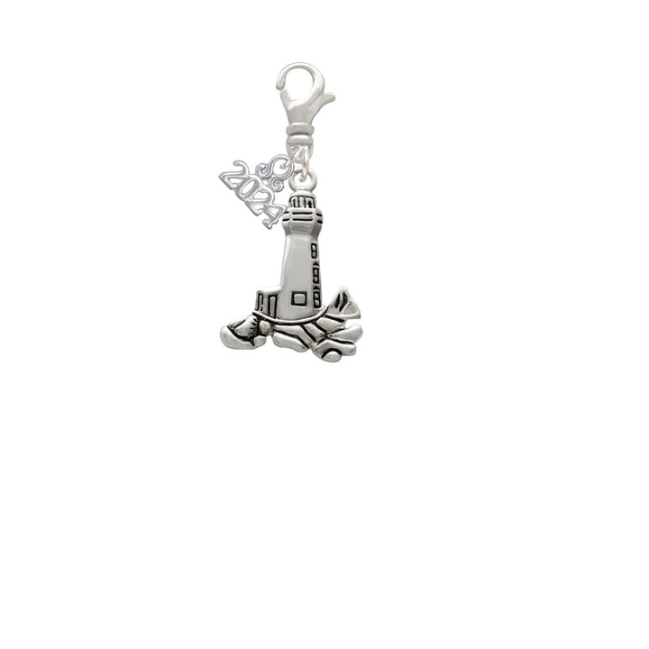 Delight Jewelry Silvertone Antiqued Lighthouse Clip on Charm with Year 2024 Image 2