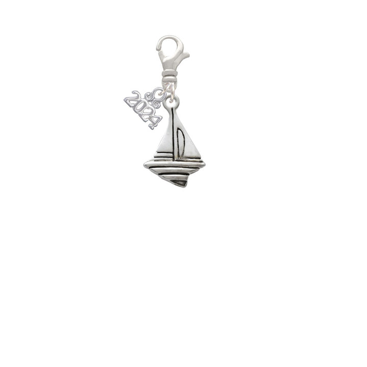 Delight Jewelry Silvertone Sailboat Clip on Charm with Year 2024 Image 2
