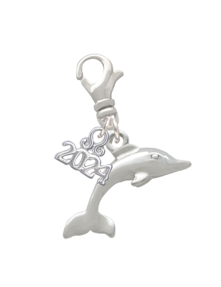 Delight Jewelry Silvertone Antiqued Dolphin Clip on Charm with Year 2024 Image 1