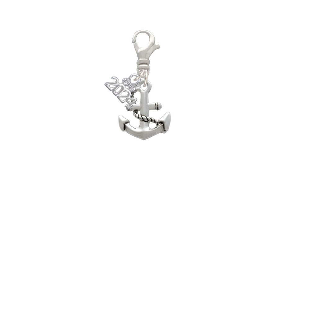 Delight Jewelry Silvertone Antiqued Anchor Clip on Charm with Year 2024 Image 2