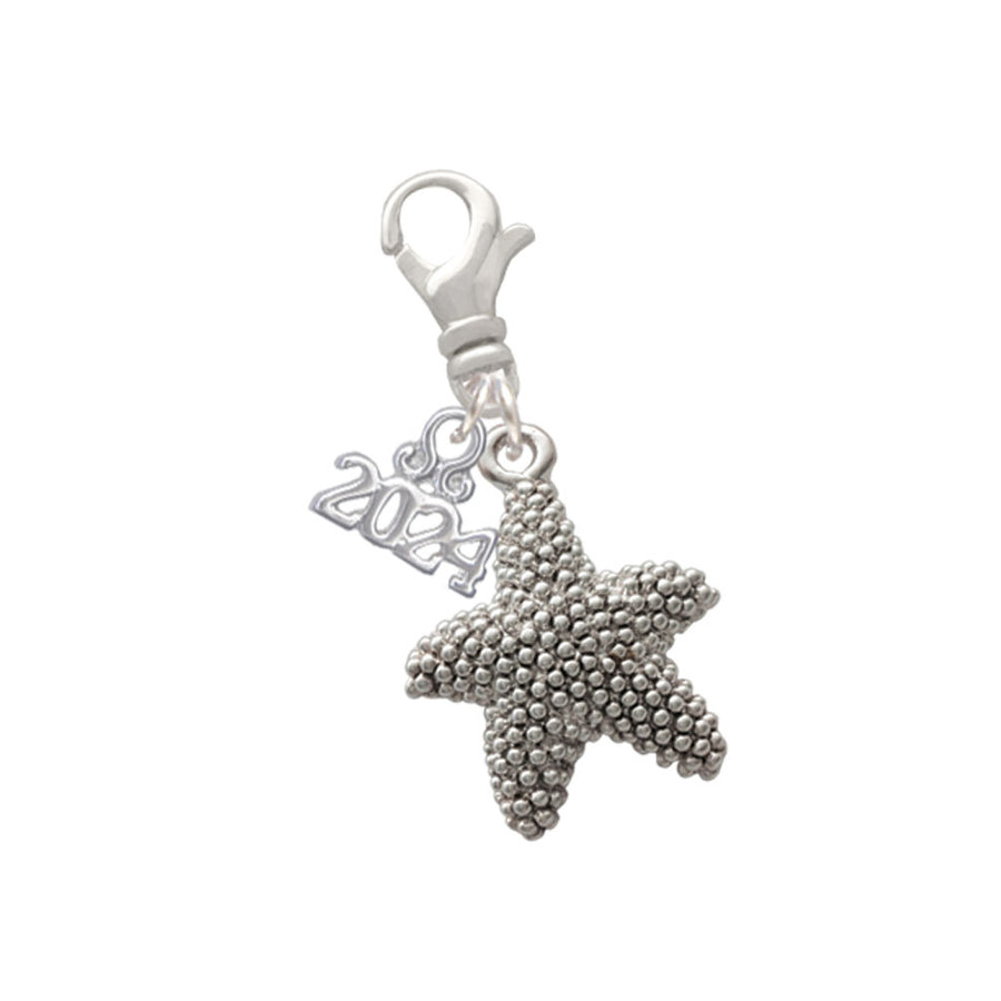 Delight Jewelry Silvertone Antiqued Starfish Clip on Charm with Year 2024 Image 1