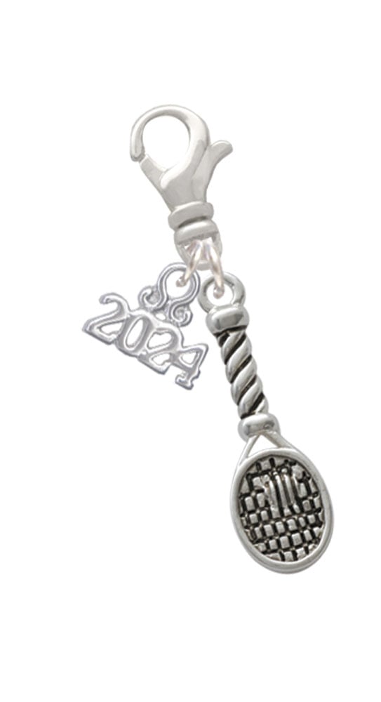 Delight Jewelry Silvertone Tennis Racquet Clip on Charm with Year 2024 Image 1