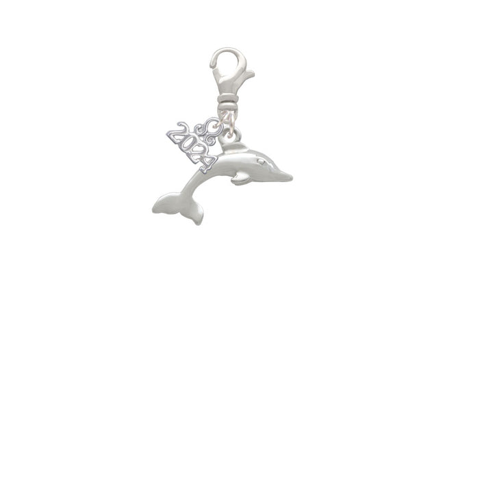 Delight Jewelry Silvertone Antiqued Dolphin Clip on Charm with Year 2024 Image 2