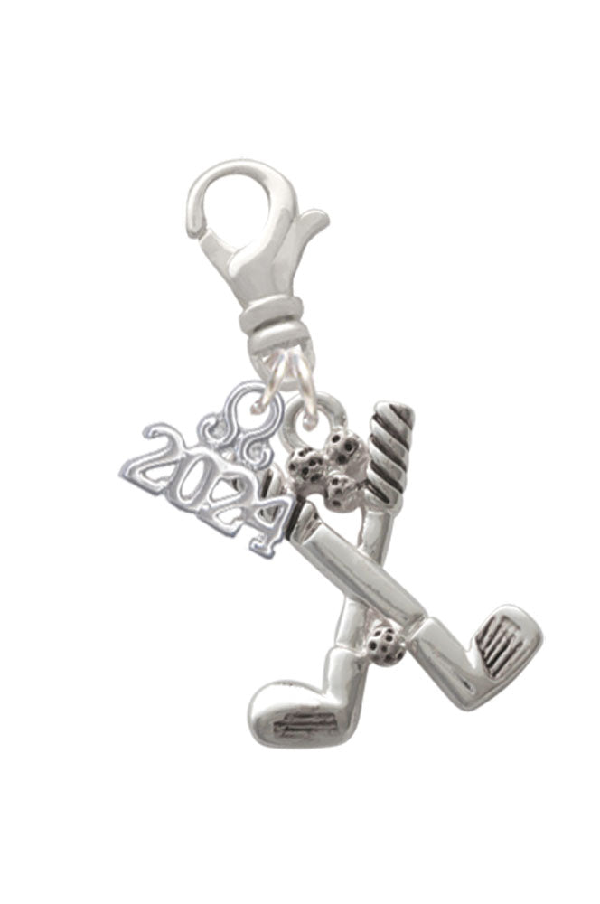 Delight Jewelry Silvertone Golf Clubs with Golf Ball Clip on Charm with Year 2024 Image 1