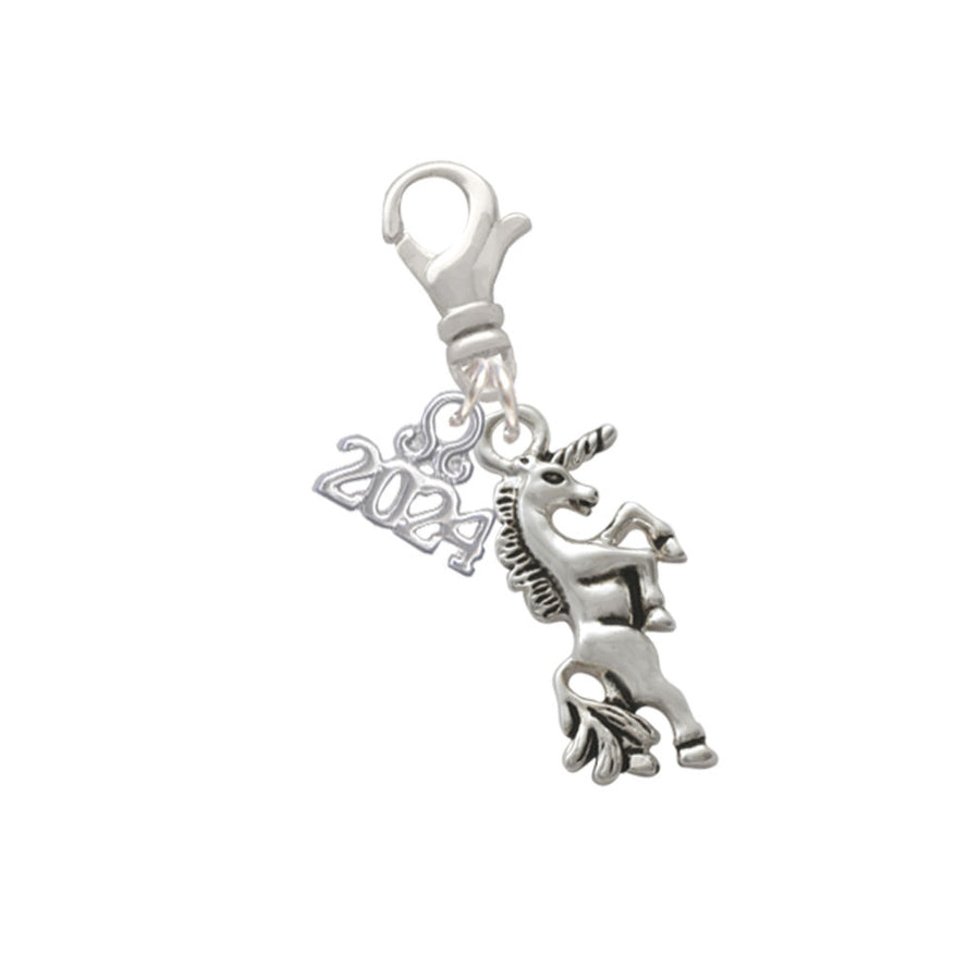 Delight Jewelry Silvertone Unicorn Clip on Charm with Year 2024 Image 1