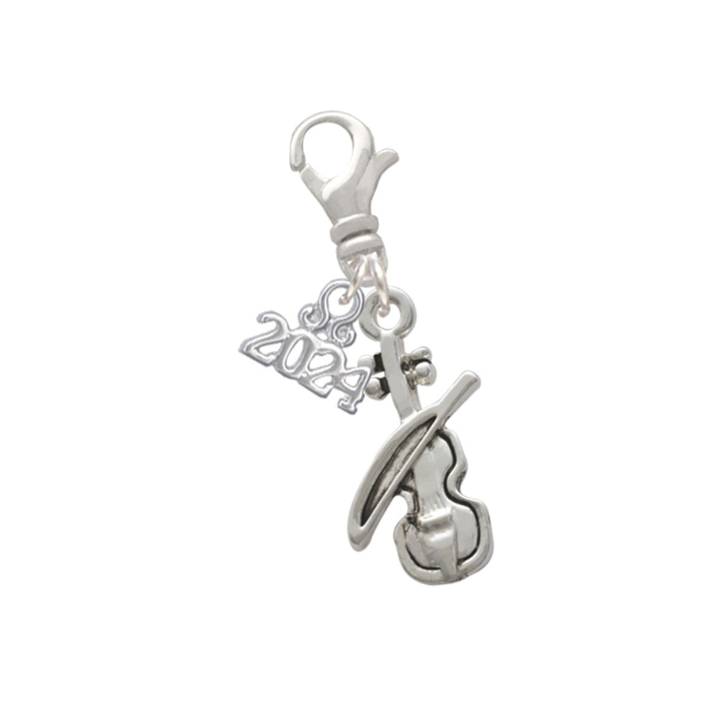 Delight Jewelry Silvertone Violin Clip on Charm with Year 2024 Image 1