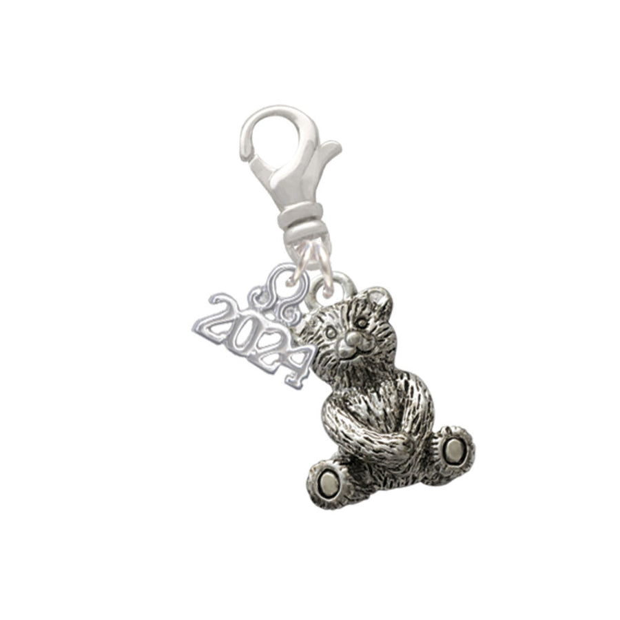 Delight Jewelry Silvertone Teddy Bear Clip on Charm with Year 2024 Image 1