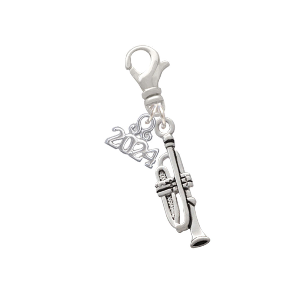 Delight Jewelry Silvertone Trumpet Clip on Charm with Year 2024 Image 1
